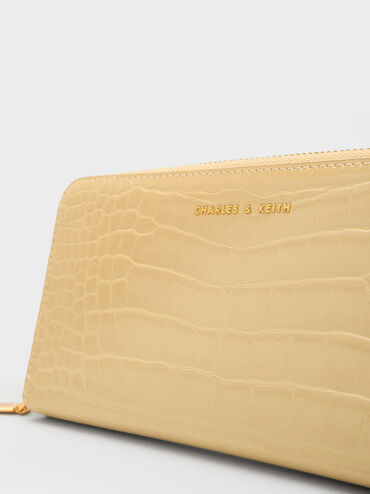 Dulcie Croc-Effect Zip-Around Long Wallet, Beige, hi-res