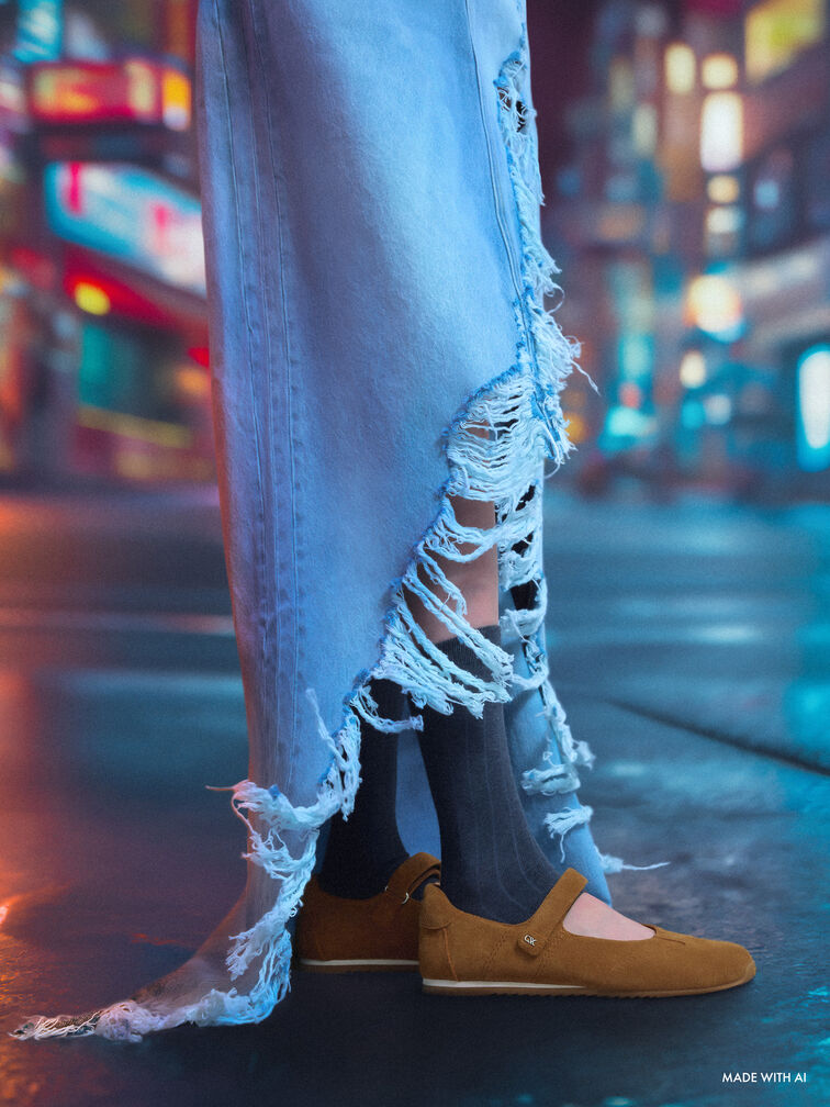 حذاء ماري جين شامواه صناعي, بنى, hi-res