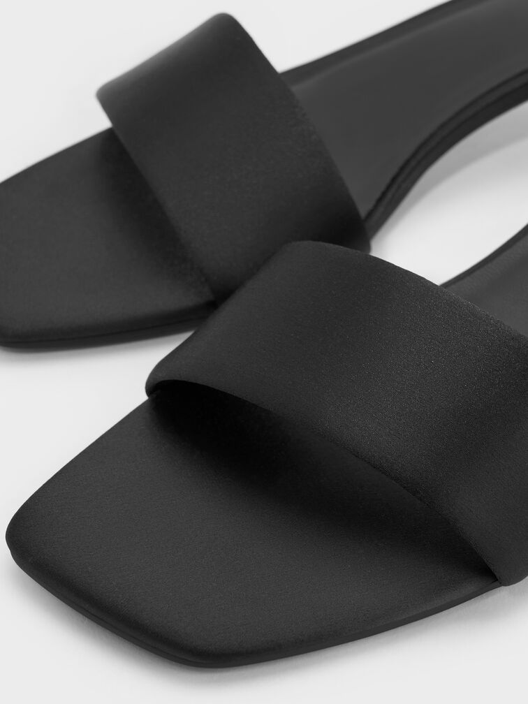 Susie Kitten-Heel Mules, Black Textured, hi-res