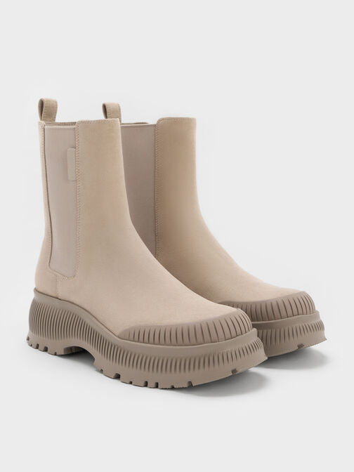 Darra Faux Suede Ridged-Sole Chelsea Boots, Beige, hi-res