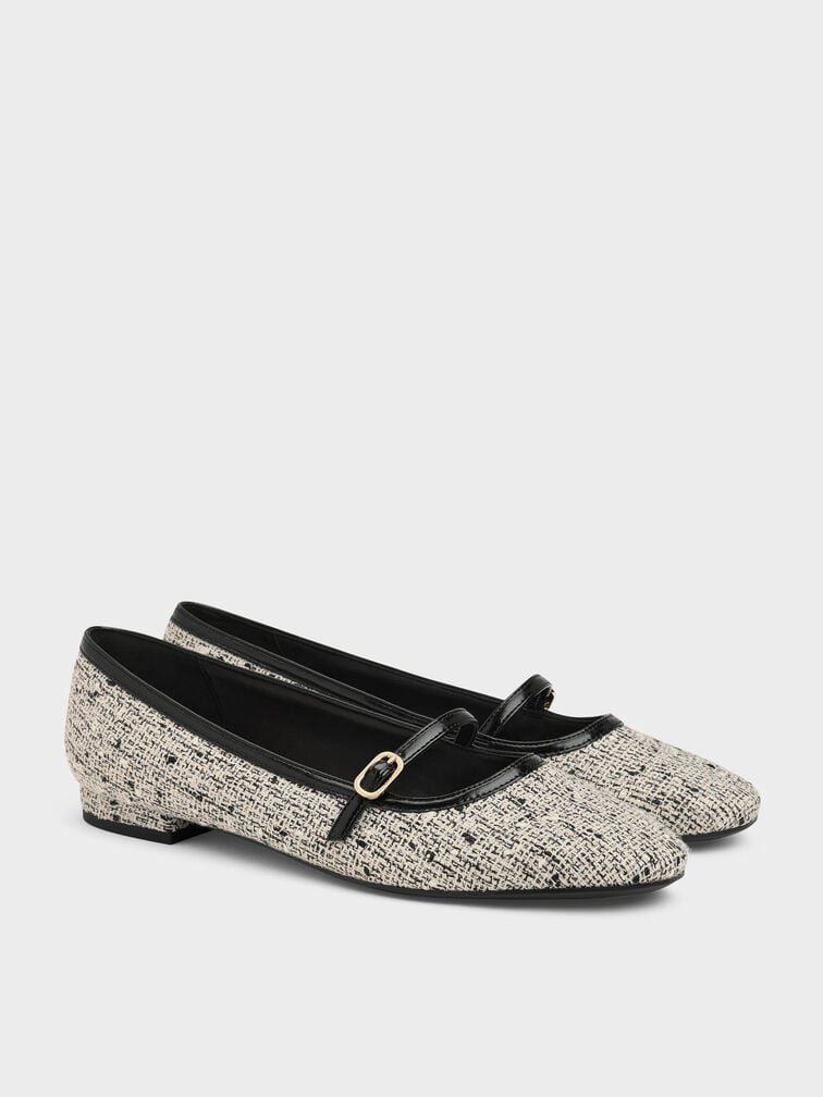 Tweed Contrast-Trim Buckle-Strap Mary Janes, Multi, hi-res