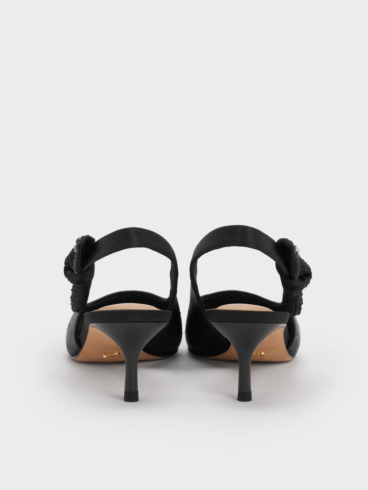 حذاء جايس مفتوح من الخلف مطعم بالكريستال بكعب قصير (كيتنز), أسود خشن, hi-res