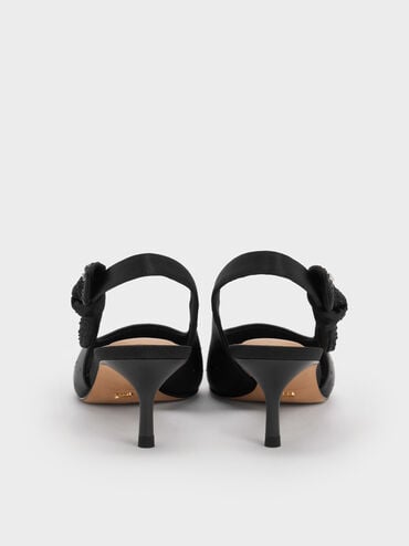 حذاء جايس مفتوح من الخلف مطعم بالكريستال بكعب قصير (كيتنز), أسود خشن, hi-res