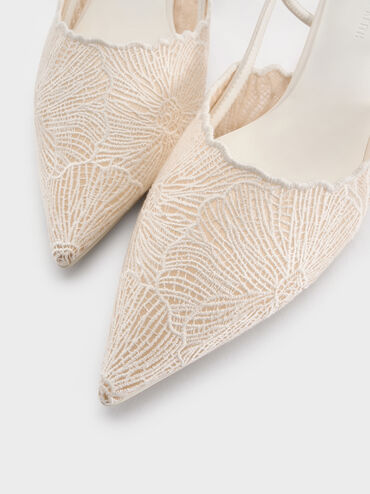 Meja Floral Pointed-Toe Slingback Pumps, White, hi-res