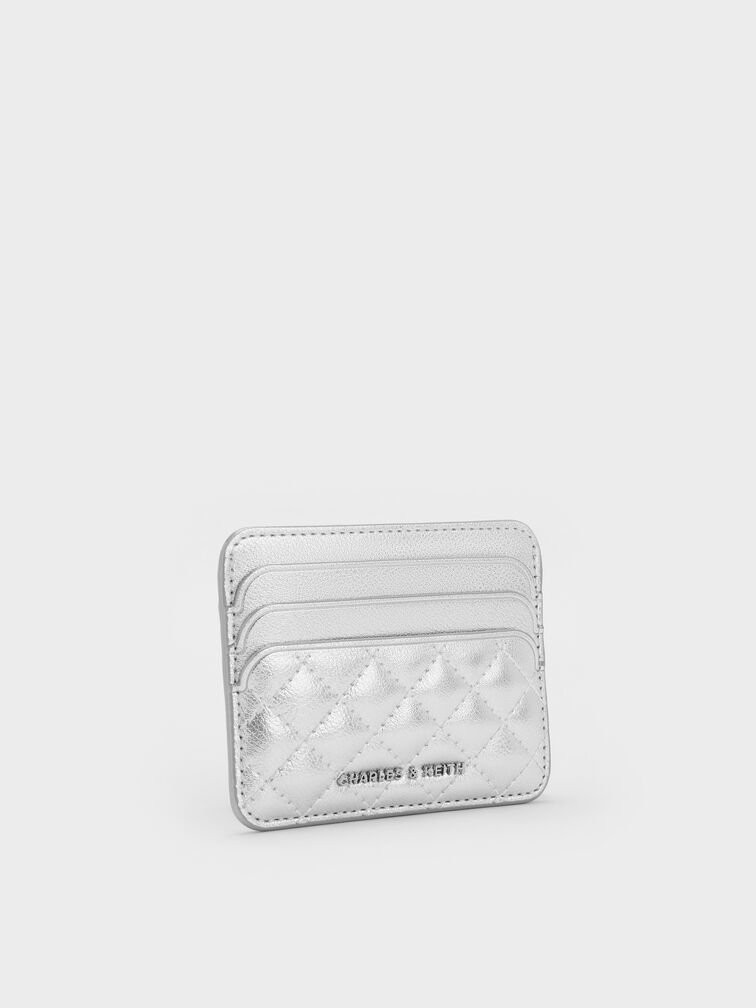 Cleo Metallic Quilted Card Holder, Silver, hi-res