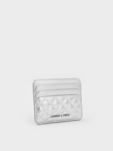 Cleo Metallic Quilted Card Holder, Silver, hi-res