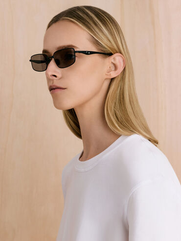 نظارات شمسية مستطيلة سيليستيا بإطار معدني وعدسات ملونة, أسود كلاسيكي, hi-res