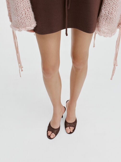 ميولز من الدانتيل بكعب ستيليتو, بني محبّب غامق, hi-res