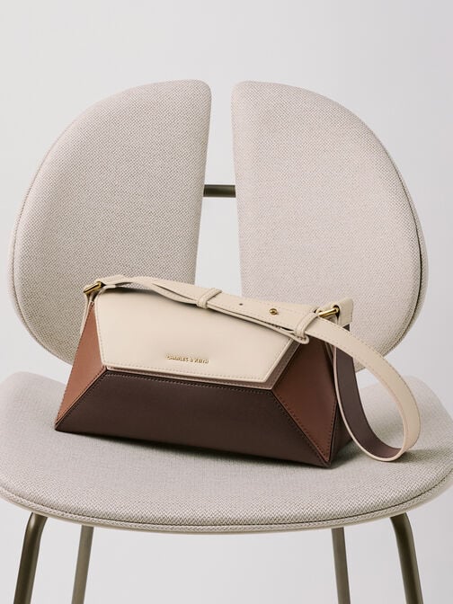 شنطة كتف هندسية ناسرين بتصميم كولور بلوك, Multi Brown, hi-res