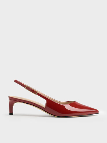 Luciana Patent Slingback Kitten Heels, Red, hi-res