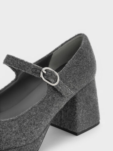 Felt Platform Mary Jane Pumps, Grey, hi-res