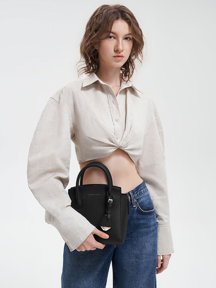 حقيبة هاربر بمقبض علوي وتصميم هندسي, أسود, hi-res