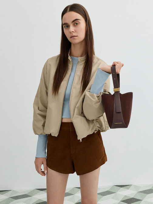 Edna Recycled Suede Bucket Bag, Espresso Brown, hi-res