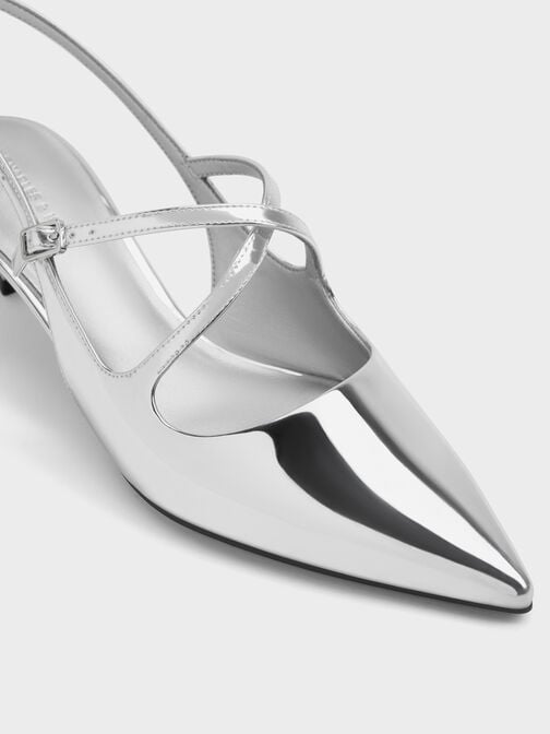 كعب ميتالك بحزام خلفي, فضي, hi-res