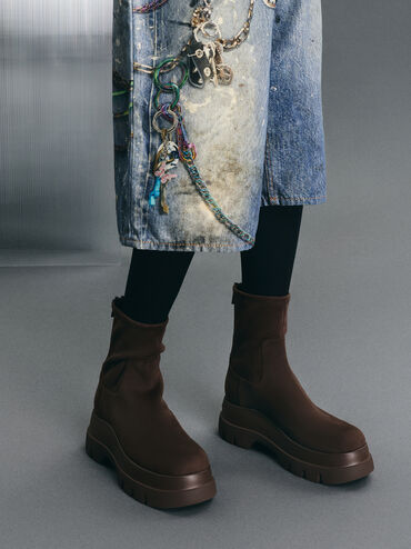 Leoi Faux Suede Chunky Ankle Boots, Dark Brown Textured, hi-res