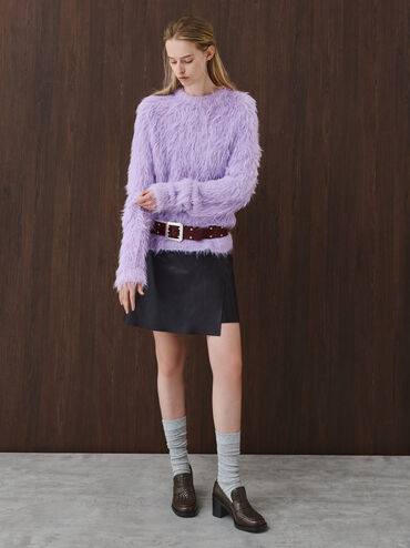 حذاء لوفر بكعب مربع بتفاصيل منسوجة وبإكسسوار معدني, بني داكن, hi-res