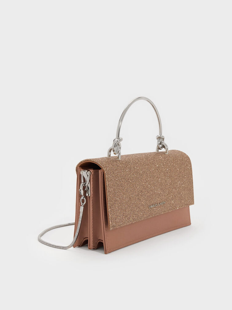 Kristine Glittered Wallet On Chain, Bronze, hi-res