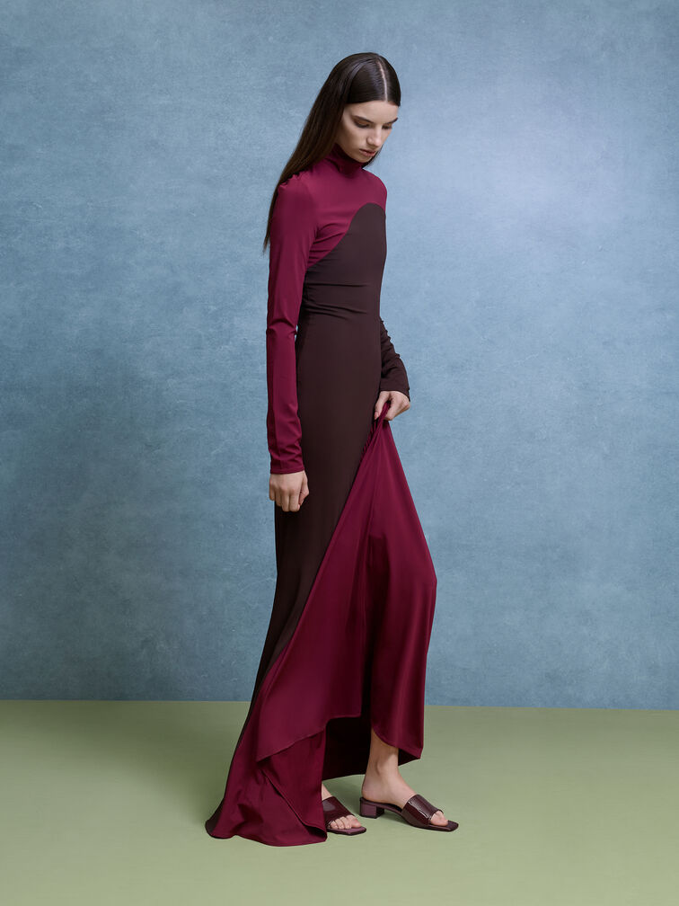 حذاء ميول بكعب وجلد لامع وبسيور عريضة, برغندي, hi-res