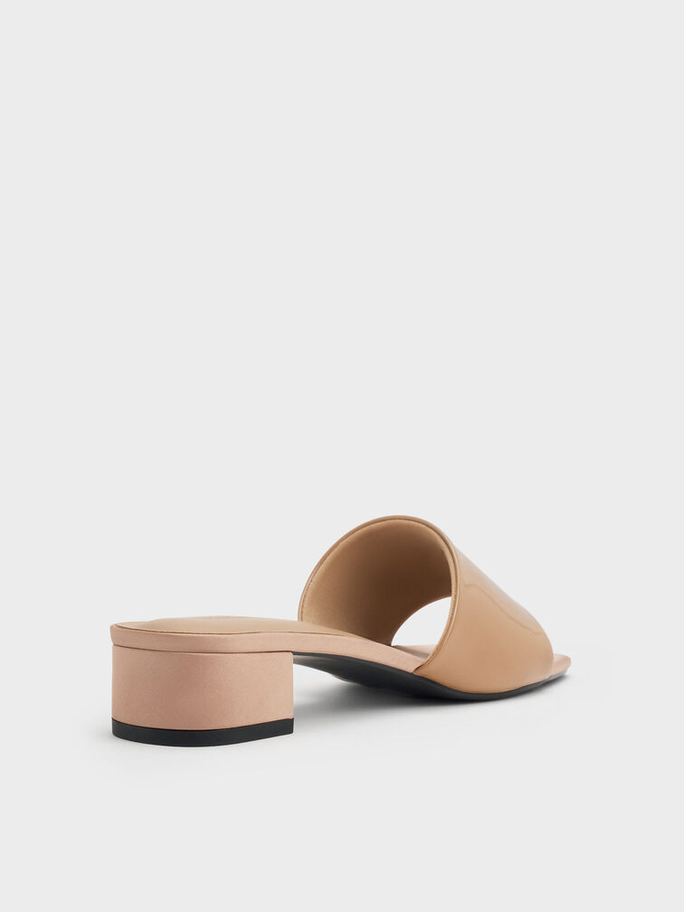 Patent Wide-Strap Heeled Mules, Nude, hi-res