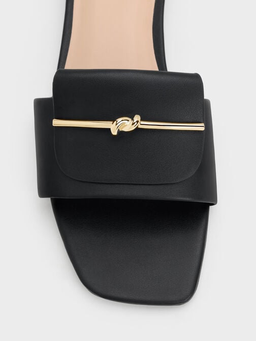 صندل سلايد مزين بعقدة, أسود, hi-res