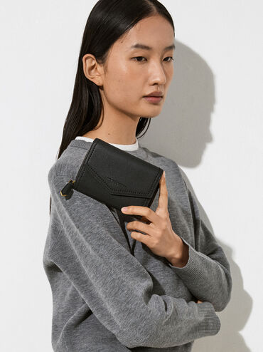 Stitch Trim Envelope Wallet, Black, hi-res