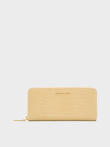 Dulcie Croc-Effect Zip-Around Long Wallet, Beige, hi-res