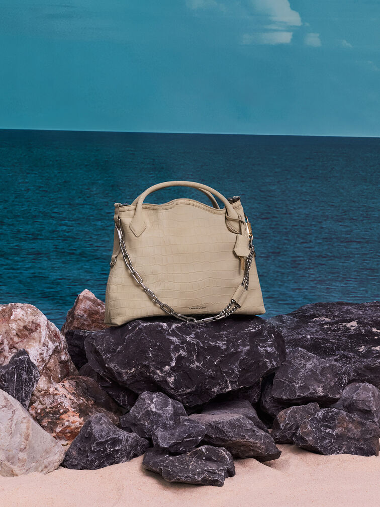 حقيبة دلفينا ذات السلسلة, بيج مخملي, hi-res