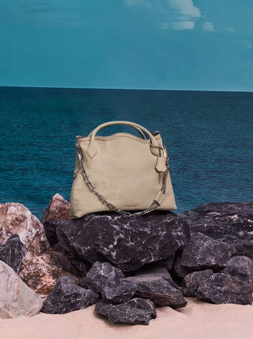 حقيبة دلفينا ذات السلسلة, بيج مخملي, hi-res