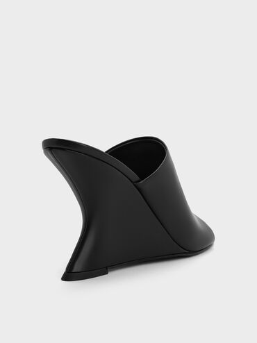 Wide-Strap Sculptural-Heel Wedges, Black, hi-res