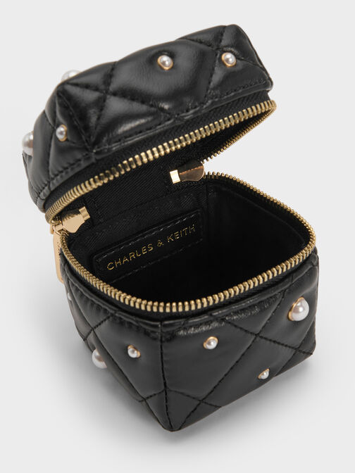 Janie Quilted Pearl Micro Bag, Black, hi-res