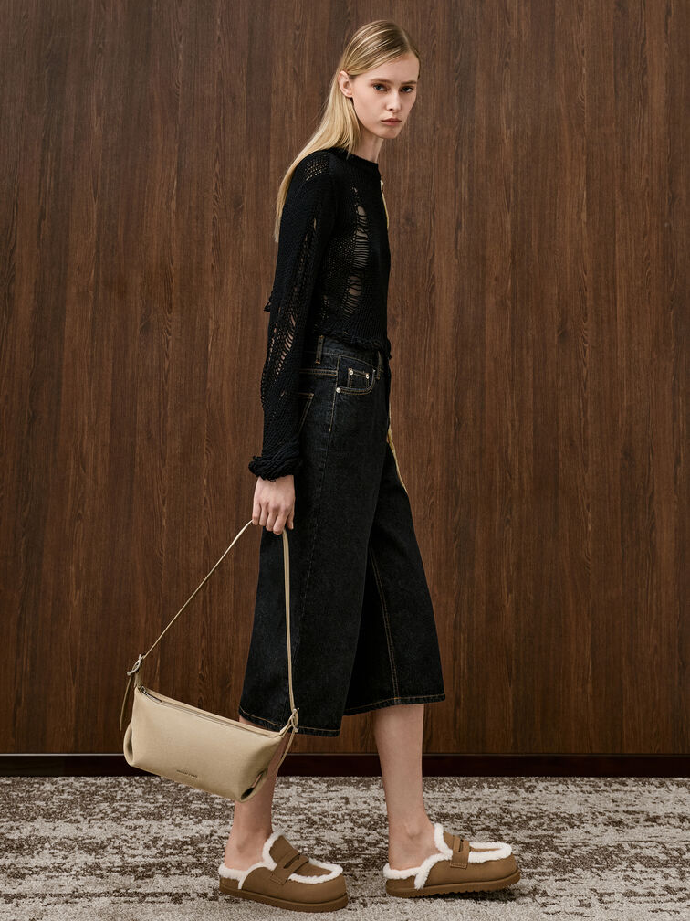 Larsen Recycled Suede Buckle-Strap Slouchy Shoulder Bag, Nutmeg Beige, hi-res