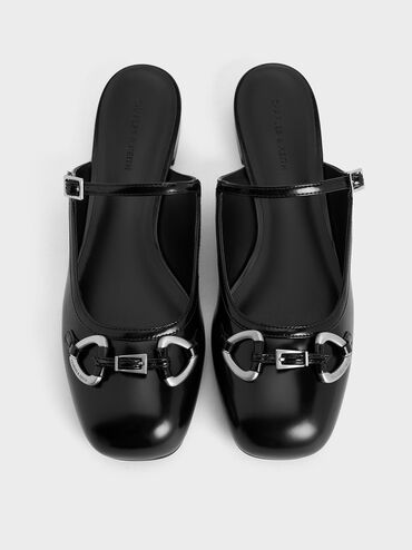 Metallic-Accent Flat Mules, Black Boxed, hi-res