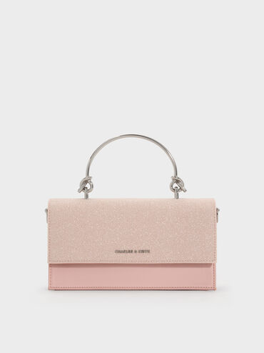 Kristine Glittered Wallet On Chain, Pink, hi-res