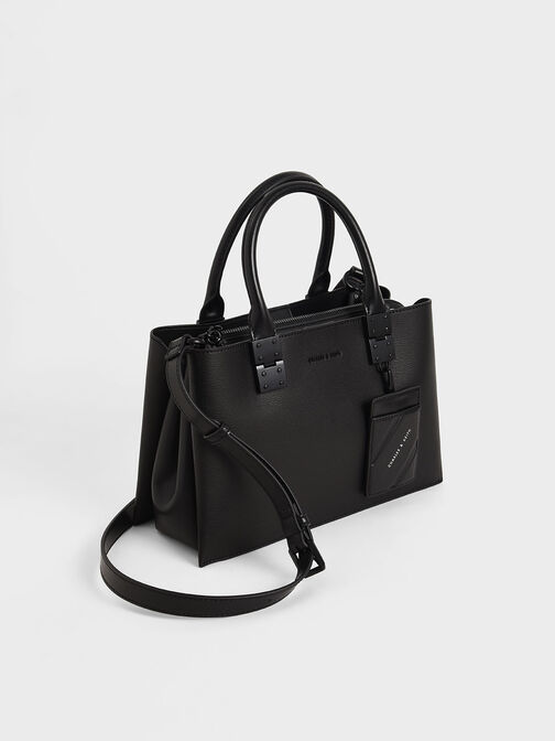 Cameron Double Top Handle Bag, Ultra-Matte Black, hi-res