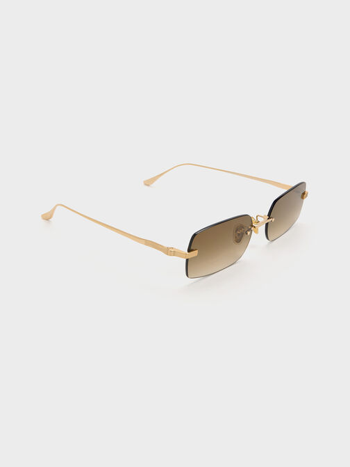 Easton Rimless Rectangular Sunglasses, Gold, hi-res