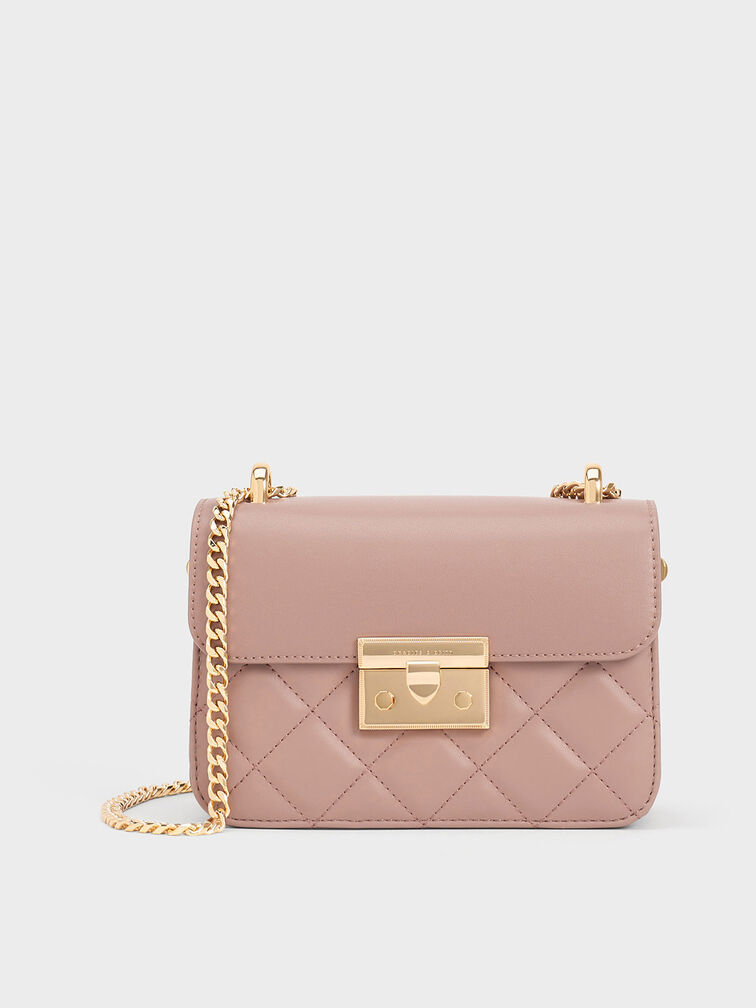 Alva Quilted Chain-Handle Bag, Blush, hi-res