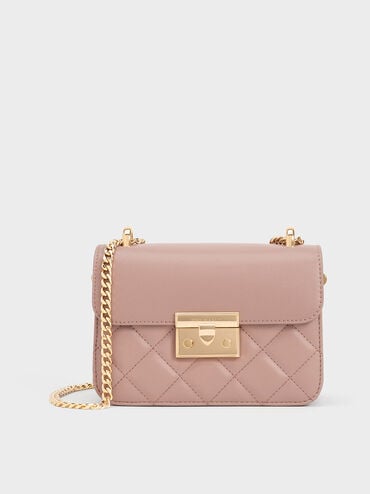 Alva Quilted Chain-Handle Bag, Blush, hi-res