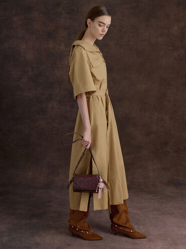 شنطة كروس إيفيت بنقشة منسوجة, أحمر توتي فاخر, hi-res