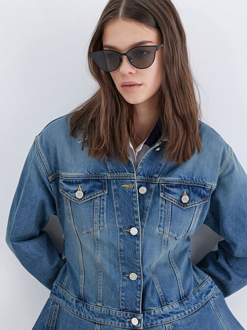 نظارات جيني بإطار بتصميم عين القطة, أسود كلاسيكي, hi-res