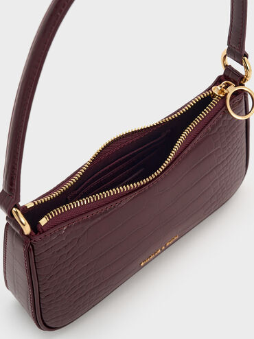 Elspeth Croc-Effect Chain-Link Shoulder Bag, Maroon Red Croco, hi-res