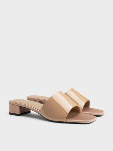 Patent Wide-Strap Heeled Mules, Nude, hi-res