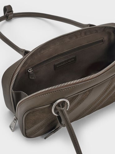 شنطة كتف زيا من شامواه مُعاد تدويره مخططة, طحلبي داكن, hi-res