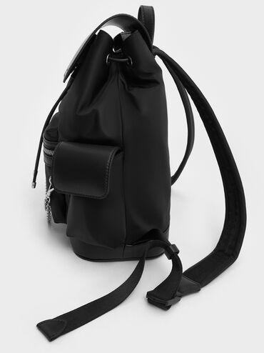 Nylon Puffy Chain-Link Backpack, Noir, hi-res