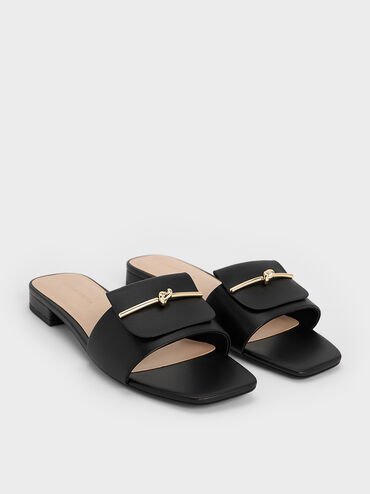 Knotted Accent Slide Sandals, Black, hi-res