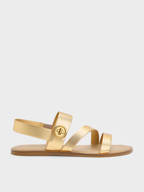 Yara Metallic Turn Lock Strappy Sandals, Gold, hi-res