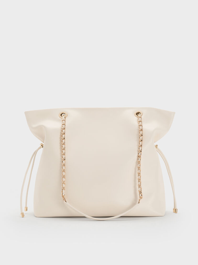 حقيبة توت بحمالة ضفيرة, كريم, hi-res