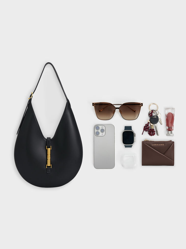 Cesia Metallic-Accent Hobo Bag, Black, hi-res