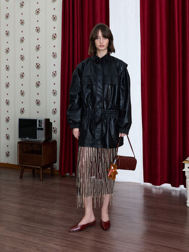 أحذية مولز لامعة بكعب ويدج شفاف, برغندي, hi-res