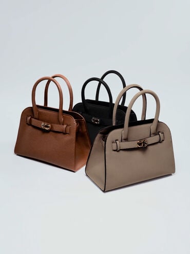 Aubrielle Belted Tote Bag, Chocolate, hi-res
