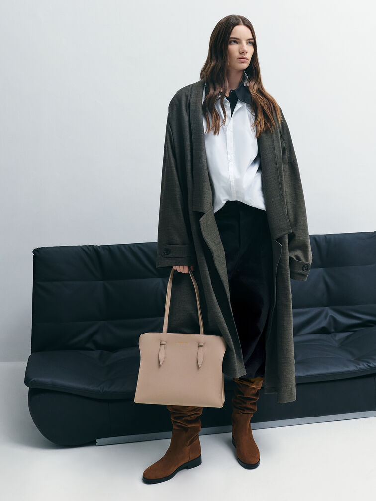 Allyn Elongated-Handle Tote Bag, Taupe, hi-res